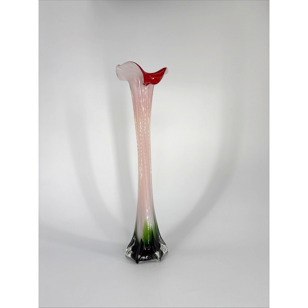 Jack in the Pulpit Vase Red Green White 16" Calla Lily Vintage Murano Style